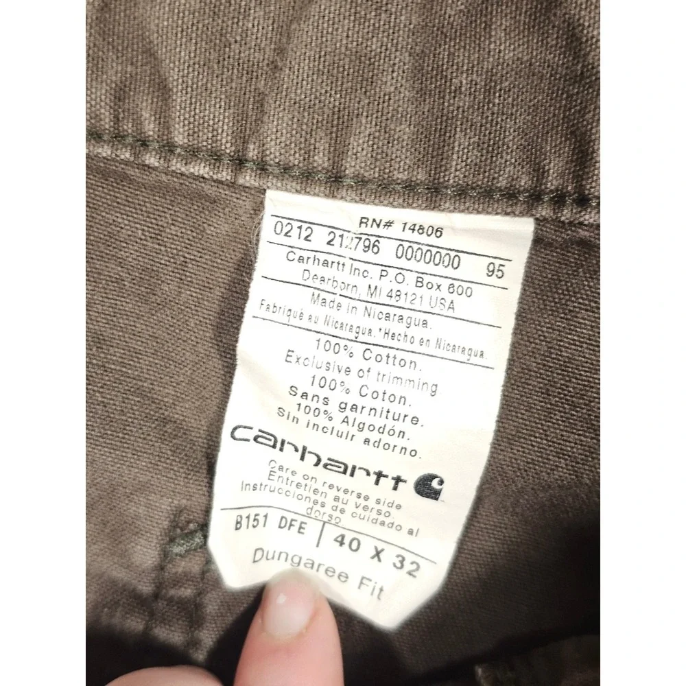 Carhartt B151 DFE Mens Brown Canvas Work Dungaree Pants 40x32‎ Straight Leg